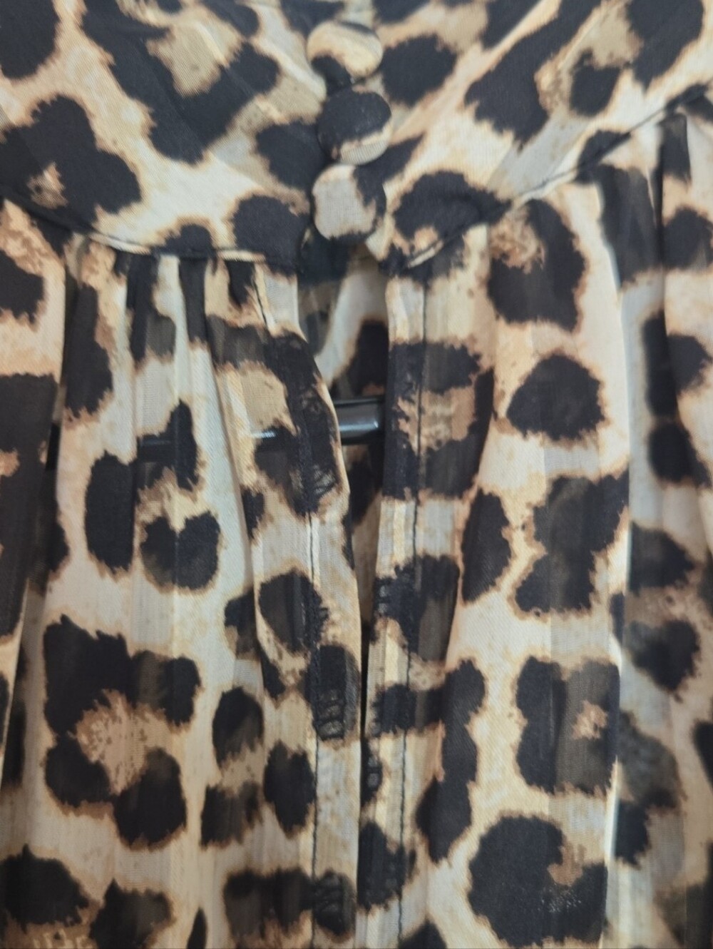 H&M Leopard Print Sheer Crepe Blouse Stand Collar Large - Picture 6 of 12